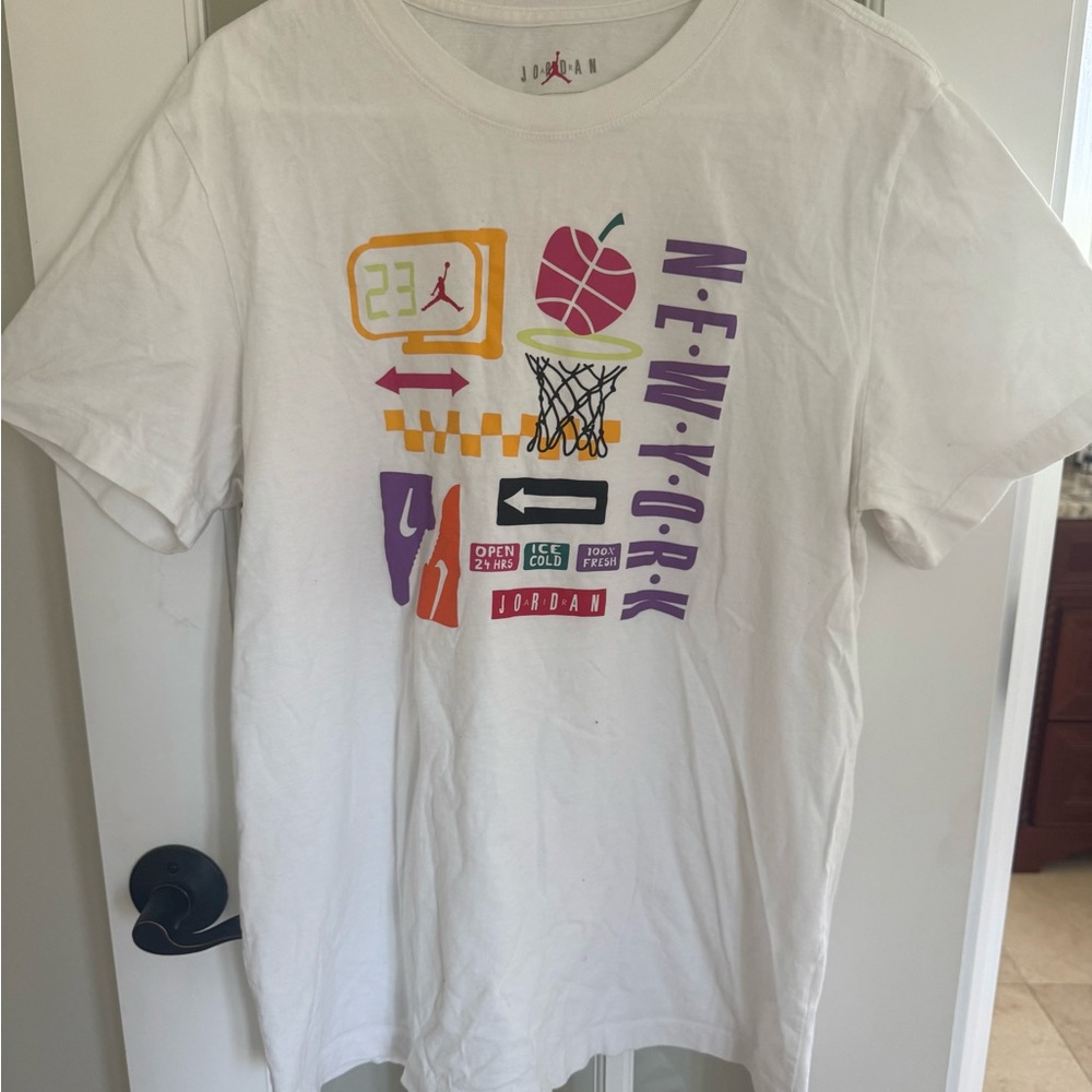 Jordan Nike White Tee with Colorful New York Graphic